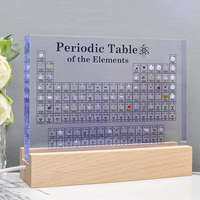 Bloc de tableau périodique en acrylique avec éléments réels intégrés, support en bois, décoration de bureau scientifique éducative, cadeau pour la salle de classe et la maison