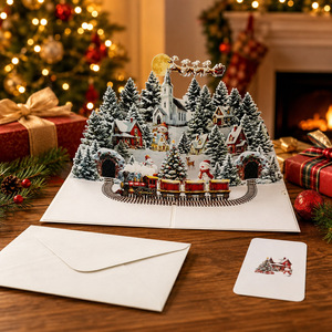Tarjetas <span class=keywords><strong>de</strong></span> Felicitación Navideñas 3D Pop-up al por Mayor: Diseño <span class=keywords><strong>de</strong></span> Tren, Trineo <span class=keywords><strong>de</strong></span> Santa, Muñeco <span class=keywords><strong>de</strong></span> Nieve, Árbol <span class=keywords><strong>de</strong></span> Navidad y Capilla - Tarjetas <span class=keywords><strong>de</strong></span> Agradecimiento para las Fiestas - Product Image 1