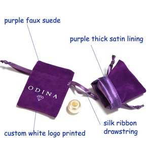 Baskılı <span class=keywords><strong>logo</strong></span> ile lüks kadife süet mor takı yüzük paket poşeti - Product Image 5