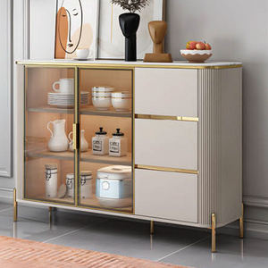 Credenza Moderna con Porte in Vetro Temperato, Gambe in Metallo Dorato, Piano in <span class=keywords><strong>Marmo</strong></span> Adesivo, Mobile Buffet in MDF per Sala da Pranzo e Soggiorno - Product Image 2