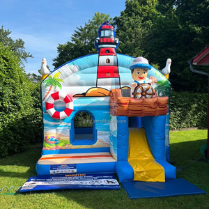 Château plein d'entrain de petits marins de PVC de qualité marchande avec la maison bleue combinée de rebond de Hupfburg de glissière gonflable - Product Image 1