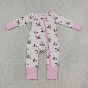 Pijama Enterizo de Manga Larga para Bebés y Niños, con Estampado de Patos y Rayas Rosas, con Cierre - Product Image 2
