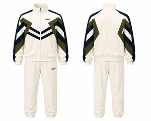 Sports Tracksuits For <b>Men</b> Custom Logo Retro Colorblock Zip Jacket <b>Jogger</b> Pants Cream <b>Navy</b> Athleisure Set - Product Image 2