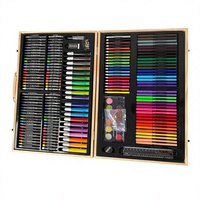 Ensemble d'art pour enfants de 220 pièces, boîte en bois, crayons, pastels à l'huile, crayons de couleur, marqueurs, kit de dessin, cadeau