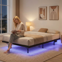 Lit plateforme robuste avec station de charge USB Type-C et bande lumineuse LED, cadre de lit flottant en métal, taille Queen et King