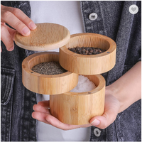 Legend Hot sale boîte d'assaisonnement de sucre de sel à Rotation ronde à 3 niveaux boîte de sel en bois boîte de rangement en bois avec cuisine magnétique