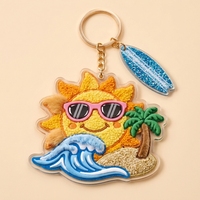 Porte-clés personnalisé en plastique avec soleil et lunettes de soleil, breloque planche de surf, porte-clés en fourrure chenille, breloque de sac en acrylique, été personnalisé