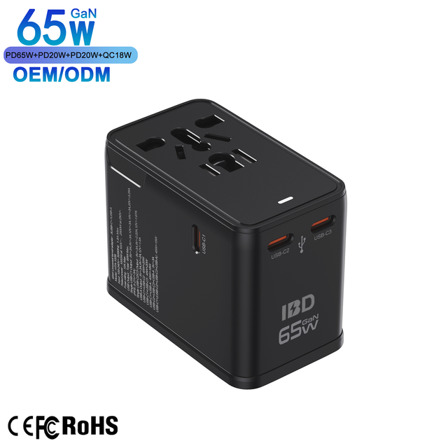 IBD GaN PD 65W QC3.0 Universal Travel Adapter 3C1U US EU AU UK Plugs Fast Charging for Mobile Phones Laptops & Camera