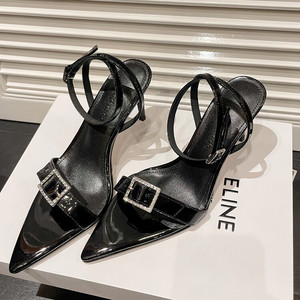 Sandal Wanita Tren Fashion Elegan Musim Panas 2025, Hak Stiletto 8cm, Model Slip-On dengan Tali Gesper, Bahan Kulit Domba yang Nyaman - Product Image 1