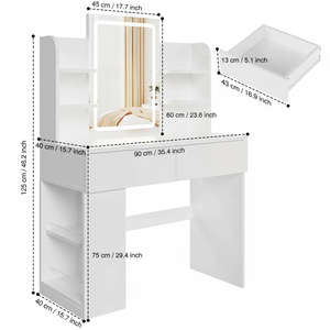 Coiffeuse blanche avec miroir et éclairage LED, deux tiroirs et un meuble d'appoint <span class=keywords><strong>pour</strong></span> chambre à coucher - Product Image 6