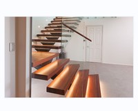 Escalier droit en bois de chêne moderne pour intérieur, design en forme de U, avec structure en acier dissimulée, pour villa