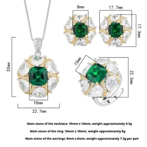 Fashion Eco-friendly Copper Gold Plated 10-8MM Emerald Green Cubic Zirconia Temperament Necklace <b>Earrings</b> Set for Women - Product Image 2