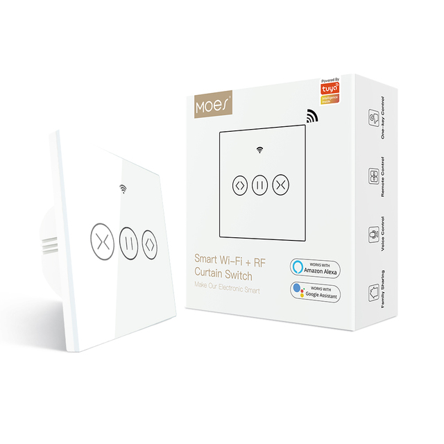 Moes WiFi Smart Touch Panel Curtain Roller Blinds Shutter Switch Tuya Smart Life App Relay Status and Backlight Switch OFF