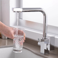 Robinet de cuisine avec filtre purificateur d'eau, pulvérisateur latéral, double poignée, usage domestique et commercial, robinet d'eau potable directe