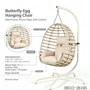Rattan Hanging <b>Chair</b> <b>Outdoor</b> <b>Swing</b> Seat With Gray Cushion Contemporary Design 38512-26103 - Product Image 6