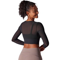 Haut court transparent en maille à manches longues pour femme, idéal pour la gym, le fitness, le yoga, séchage rapide 2026