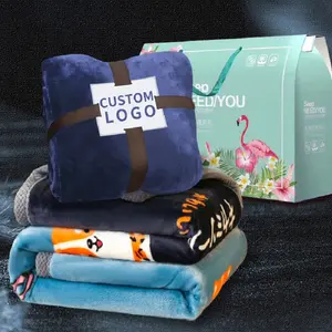 2024 Custom With Logo Printed design Cartoon Painting Polyester Fleece Travel Throw Blanket Nap Knee Air Conditioning Blankets