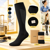 Chaussettes de compression noires à compression graduée pour le mollet, avec panneau extensible, pointe plate, manchette plus large, conformes à la tableau des tailles, vérifiées