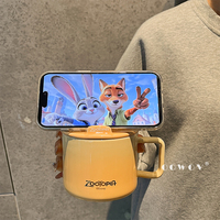 Tasse en céramique de dessin animé avec couvercle tasse à café pour bureau et école et cadeaux produits en gros