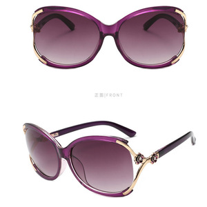 Lunettes de soleil pour femmes, design floral ajouré à pois roses, style coréen tendance, double lentille grise, monture complète - Product Image 4