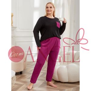 KISS ME ANGEL plus-size camicia <span class=keywords><strong>da</strong></span> <span class=keywords><strong>notte</strong></span> <span class=keywords><strong>da</strong></span> donna grassa autunno e inverno tinta unita manica lunga girocollo per la casa - Product Image 1