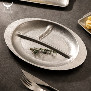 Plateau à aliments et vaisselle d'extérieur, <span class=keywords><strong>assiette</strong></span> en acier inoxydable, style rétro, japonais, coréen ancien gris <span class=keywords><strong>assiette</strong></span> de collation, <span class=keywords><strong>dessert</strong></span> gâteau plateau à aliments et vaisselle pour le plein air - Product Image 2
