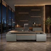 Bureau de direction de luxe 3200x2300x760mm, placage noyer, peinture argent titane, verrouillage par empreinte digitale, bureau d'ordinateur LED E1/P2 OEM