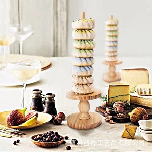 Estante de madera para donuts, soporte de exhibición de madera maciza para postres, torre de pasteles, organizador de escritorio de estilo moderno - Product Image 2