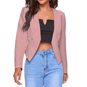 2026 <span class=keywords><strong>Blazer</strong></span> für Damen Neuer Vielseitiger Lässiger Schwarzer Reißverschluss-Anzugjacke aus Kammgarnstoff - Product Image 3
