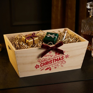 Caja <span class=keywords><strong>de</strong></span> Almacenamiento Navideñ<span class=keywords><strong>a</strong></span> <span class=keywords><strong>de</strong></span> Madera con Asas Recortadas, Caja <span class=keywords><strong>de</strong></span> Madera Vintage para Cestas <span class=keywords><strong>de</strong></span> Regalo Navideñas, Decoración <span class=keywords><strong>de</strong></span> Mesa <span class=keywords><strong>de</strong></span> Navidad, Regalo - Product Image 1