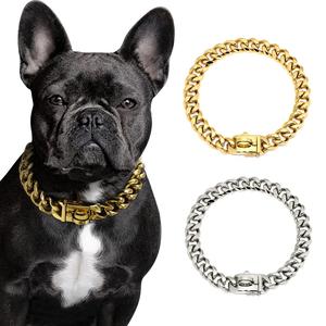 Ingrosso <span class=keywords><strong>collare</strong></span> a catena per cani in oro 19mm in acciaio inossidabile resistente <span class=keywords><strong>collare</strong></span> per cuccioli ampia catena a maglie cubane per cani <span class=keywords><strong>Pitbull</strong></span> a collo largo - Product Image 2