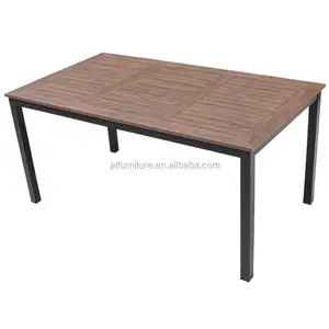 طاولة طعام خشبية بلاستيكية مستطيلة كبيرة من الألومنيوم مقاس 63 بوصة × 35.4 بوصة للفناء الخارجي أو المطاعم
