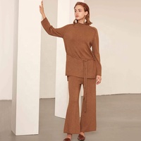 Designers de marque personnalisée Tenues 2 pièces pour femmes 100% Pull en laine Taille de l'épaule Ensemble de pantalons 2 pièces Pantalons en tricot Costumes Ensembles décontractés