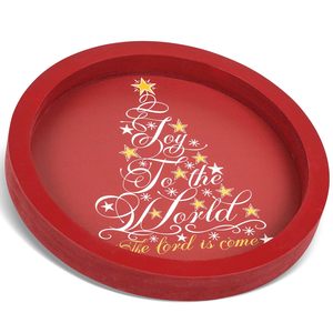 <b>Christmas</b> Decorative Tray Round Red With Snowman And <b>Tree</b> Design For Holiday <b>Table</b> Setting - Product Image 5