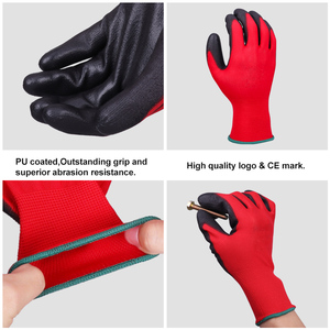 XINGYU Guantes Recubiertos de <span class=keywords><strong>PU</strong></span> <span class=keywords><strong>Pu</strong></span> Palm Fit Gloves13 Calibre Poliéster Tejido <span class=keywords><strong>Pu</strong></span> Guantes de Seguridad Antideslizante Color Rojo Guantes de Trabajo de Seguridad - Product Image 3