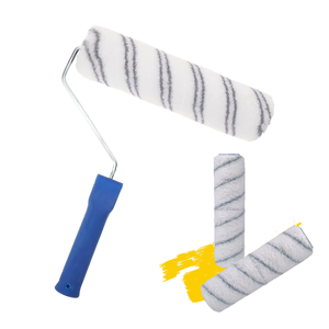 Pinceau mural industriel de 9 pouces, poignée en plastique OEM, poils synthétiques, rayures blanches et bleues - Product Image 1
