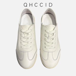 QHCCID <b>White</b> Genuine Leather Lace-up Flat Shoes Men's Casual Breathable Sport Shoes Daily Wear - Product Image 1