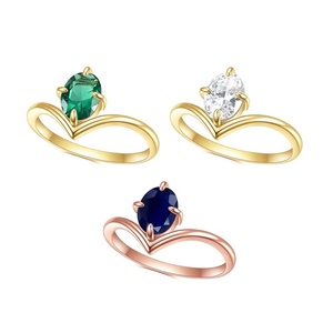 Precio al por mayor 925 plata esterlina chapada en oro piedra preciosa colorida corte ovalado 6x8mm en forma <span class=keywords><strong>de</strong></span> gota delicada piedra preciosa anillo <span class=keywords><strong>de</strong></span> lágrima - Product Image 1