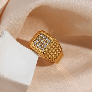 Anillos Brillantes con Micro Pavé de Circonita Dreamshow, Anillos de Diseño Cuadrados con Símbolo de Plano Hueco, Joyería de Acero Inoxidable 316L - Product Image 5