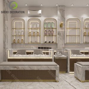การออกแบบตกแต่งภายในร้านขายเครื่องประดับคุณภาพสูง ดีไซน์เคาน์เตอร์โชว์รูมเครื่องประดับแบบเรียบง่าย ตู้โชว์เครื่องประดับทรงสูง - Product Image 4