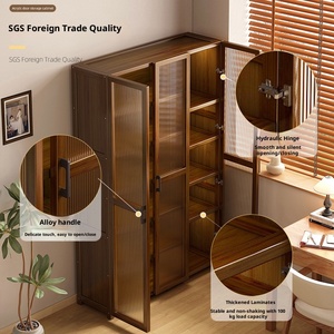 Bibliothèque à double porte avec armoire <span class=keywords><strong>de</strong></span> <span class=keywords><strong>rangement</strong></span> en bois <span class=keywords><strong>de</strong></span> verre ondulé Étagère à 7 niveaux pour le salon, le bureau et la maison Étagère à <span class=keywords><strong>livres</strong></span> moderne - Product Image 5