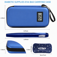Étui isotherme portable pour insuline, personnalisable avec logo, résistant aux chocs, en EVA, avec 2 blocs réfrigérants bleus