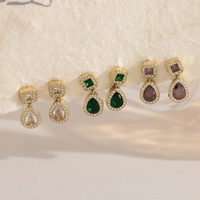 Collier Bowei style français vintage, boucles d'oreilles clous multicolores en forme de goutte d'eau incrustées, avec double