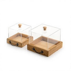 Plateau à dessert en bois chocolats avec couvercle en acrylique ensemble de deux plateaux de service de nourriture de forme carrée à des prix raisonnables - Product Image 1