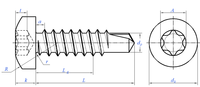 Vis autoperceuses Torx à tête cylindrique galvanisées, vis autotaraudeuses à entraînement étoilé, vis à coupe de renfort ST4.2, acier au carbone métrique M3.5