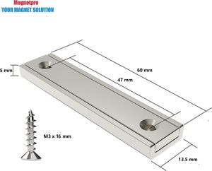 Magnetpro 30 Kg Lực Lượng 60X13.5X5 Mm Hộ Gia Đình Và Công Nghiệp Nồi Hình Chữ Nhật Nam Châm Với Lỗ Và Thép Viên Nang - Product Image 3