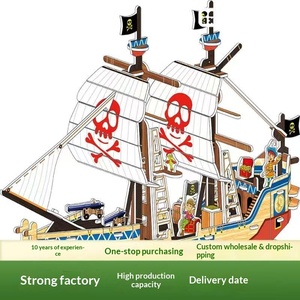 Blocs de puzzle en papier à faire soi-même, modèle de <span class=keywords><strong>bateau</strong></span> <span class=keywords><strong>pirate</strong></span> des Caraïbes, jouet d'assemblage pour garçons, compatible avec les puzzles 3D, 0-24 mois - Product Image 2