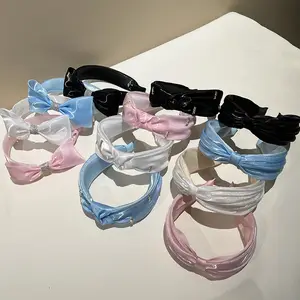 New Spring Summer Simple Korean Sweet Mesh Fabric Side Bow Knot Silky Headbands Face Wash Lovely Head band Hair Hoops Girl Women