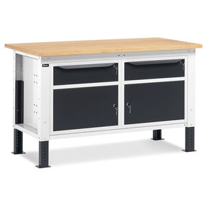 Fami WORK1511 Établi réglable de 150cm avec plateau en bois, 2 armoires et 2 tiroirs - Product Image 1