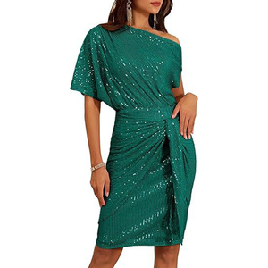 Nuovi abiti da donna alla moda con <span class=keywords><strong>paillettes</strong></span> Sexy a maniche corte da donna tinta unita a matita aderente <span class=keywords><strong>abito</strong></span> da sera <span class=keywords><strong>abito</strong></span> <span class=keywords><strong>Midi</strong></span> da sera - Product Image 4